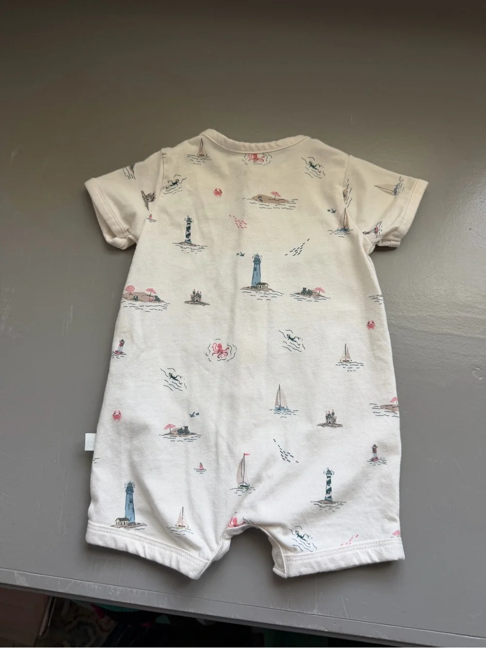 Carter's Cream Nautical Print & Navy Short-Sleeve One-Piece Set